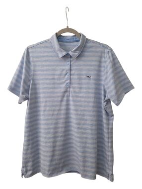 Vineyard Vines Women's Blue White Striped Performance Polo Shirt Large Good